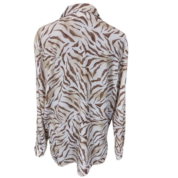 Alfred Dunner Womens Top Brown Zebra Print Textured Button Up Blouse Size 16 - Picture 2 of 6
